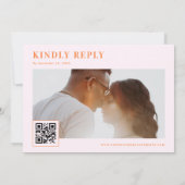 Roze en Oranje Retro Typografie QR Code Weddenscha Kaart (Achterkant)