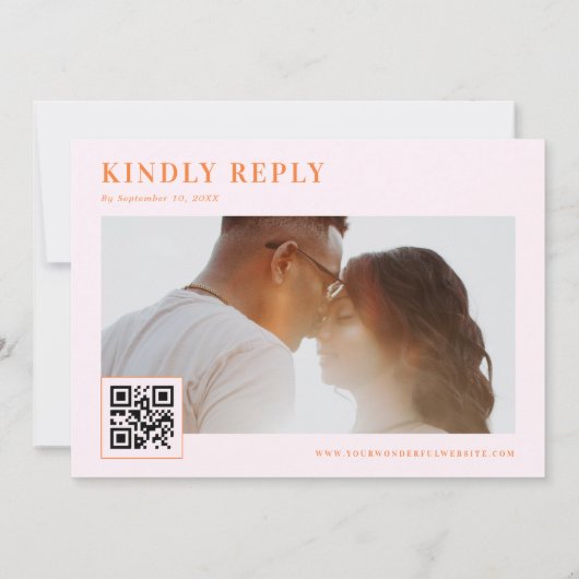 Roze en Oranje Retro Typografie QR Code Weddenscha Kaart (Achterkant)