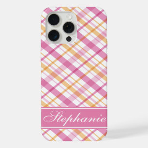 Roze en oranje ruitpatroon iPhone 15 pro max case