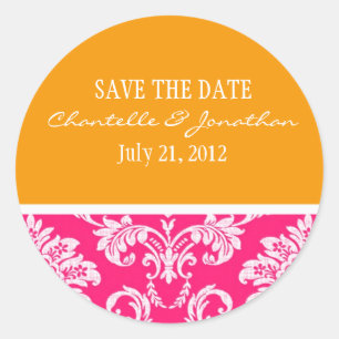 Roze en Oranje Sticker van het Damask Wedding