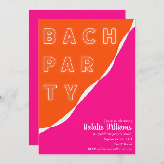 Roze en Oranje Streamer Bachelorette Party Kaart (Voorkant / Achterkant)