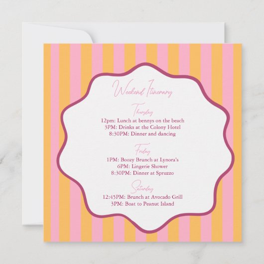 Roze en Oranje Streep Bachelorette Uitnodiging, Kaart (Achterkant)