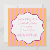 Roze en Oranje Streep Bachelorette Uitnodiging, Kaart (Voorkant)