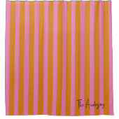 Roze en Oranje strepen Aangepaste naam Douchegordijn (Voorkant)