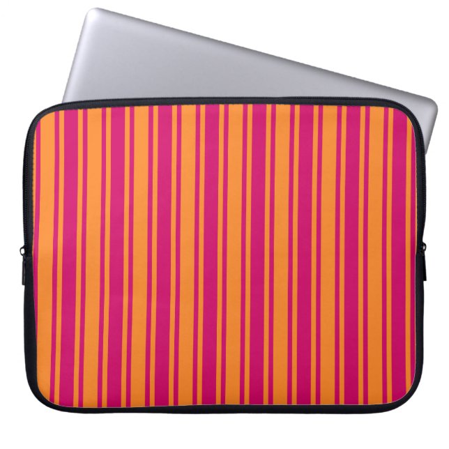 Roze en oranje strepen van snoep laptop sleeve (Voorkant)