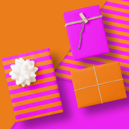 Roze en Oranje stripe set van Inpakpapier Vel