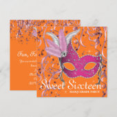Roze en Oranje Sweet Sixteen Party Kaart (Voorkant / Achterkant)