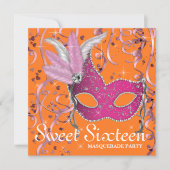 Roze en Oranje Sweet Sixteen Party Kaart (Voorkant)