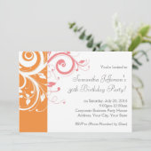 Roze en Oranje Swirl Verjaardagsfeestuitnodiging Kaart (Staand voorkant)