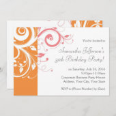 Roze en Oranje Swirl Verjaardagsfeestuitnodiging Kaart (Voorkant / Achterkant)