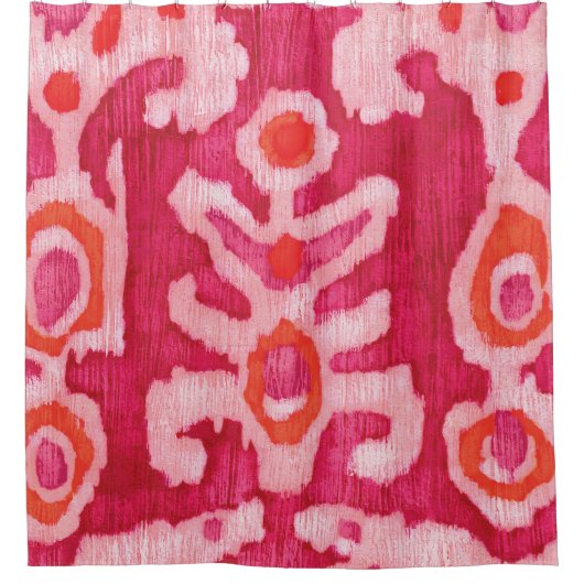 Roze en Oranje tribale ikat Douchegordijn (Voorkant)