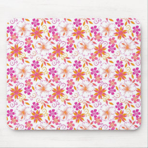 Roze en oranje tropisch bloempatroon muismat