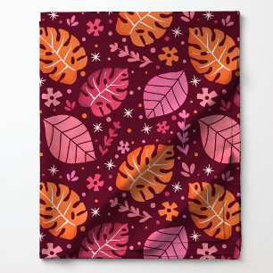 Roze en Oranje Tropisch Monstera Blad Patroon Stof
