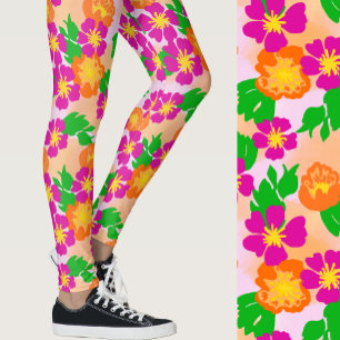 Roze en oranje tropische bloemenpatroon leggings
