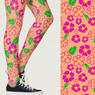Roze en oranje tropische gebloemde patronen leggings