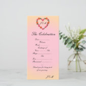 Roze en oranje trouwprogramma met bloemhart (Staand voorkant)