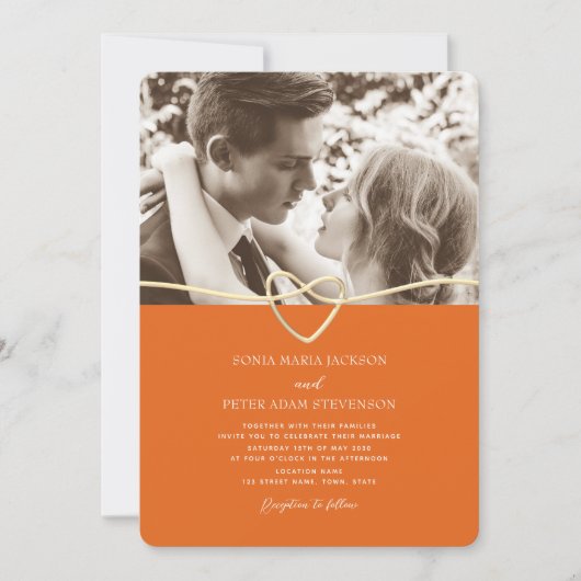 Roze en Oranje trouwuitnodiging met QR-code Kaart (Voorkant)