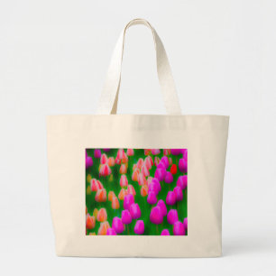Roze en oranje tulpenflorale vormgeving grote tote bag