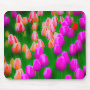 Roze en oranje tulpenflorale vormgeving muismat