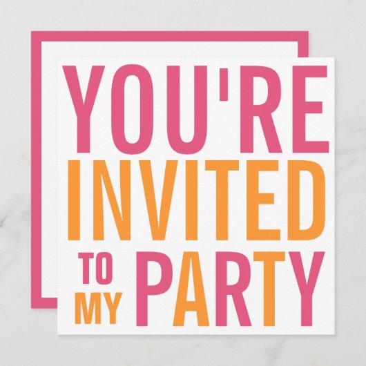Roze en Oranje Tween Partij Kaart (Voorkant / Achterkant)