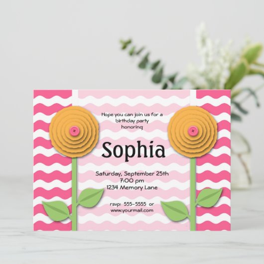 Roze en Oranje uitnodiging (Staand voorkant)