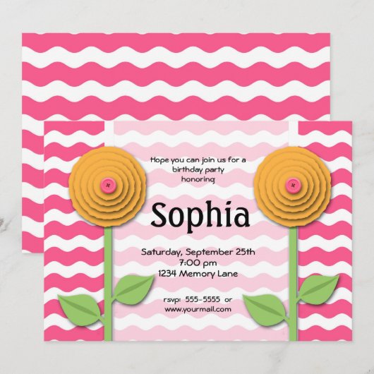 Roze en Oranje uitnodiging (Voorkant / Achterkant)