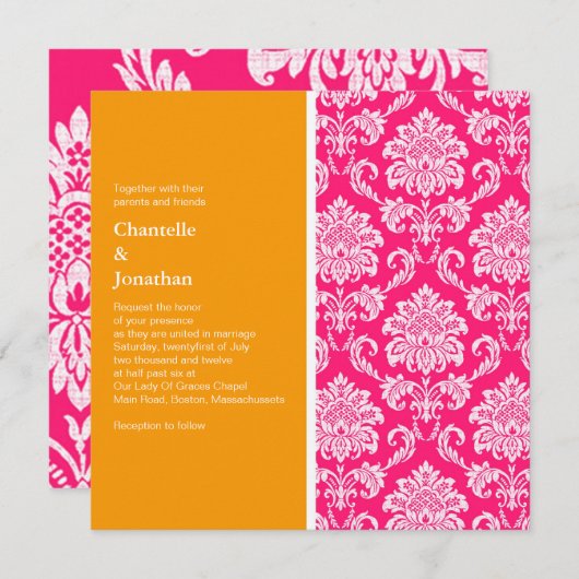 Roze en Oranje uitnodiging tot huwelijk (Voorkant / Achterkant)