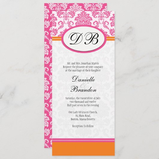 Roze en Oranje uitnodiging tot weddenschappen (Voorkant / Achterkant)