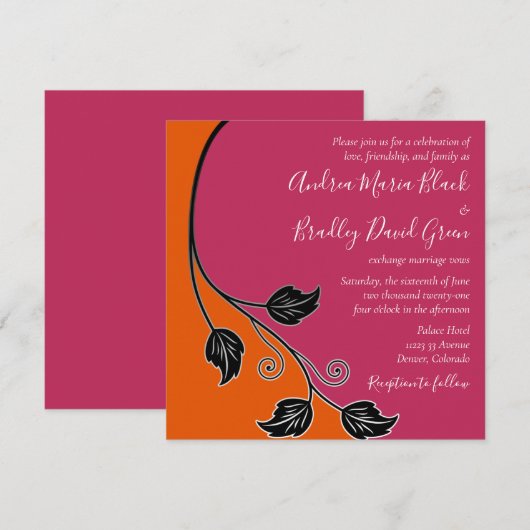 Roze en Oranje uitnodiging tot weddenschappen (Voorkant / Achterkant)