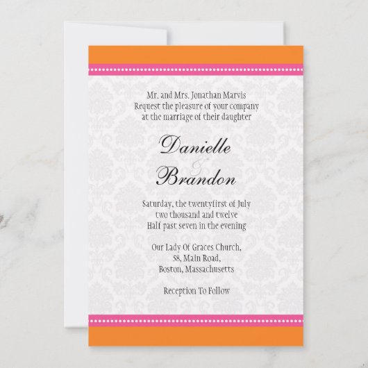 Roze en Oranje Uitnodiging van het Monogram van he (Achterkant)