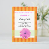 Roze en Oranje uitnodiging voor de geboorte van Fl (Staand voorkant)