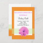 Roze en Oranje uitnodiging voor de geboorte van Fl (Voorkant / Achterkant)