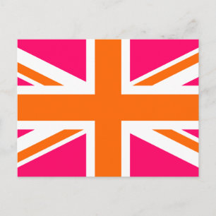 Roze en oranje Union Jack Briefkaart
