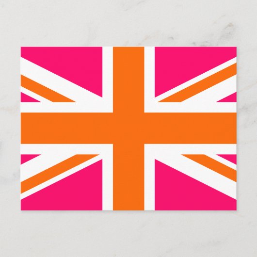 Roze en oranje Union Jack Briefkaart (Voorkant)