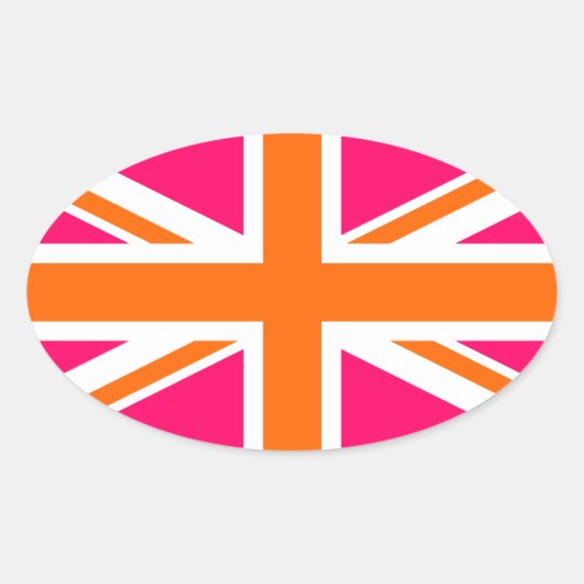 Roze en oranje Union Jack Ovale Sticker (Voorkant)