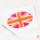 Roze en oranje Union Jack Ovale Sticker (Envelop)