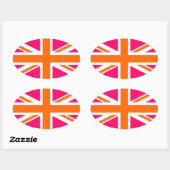 Roze en oranje Union Jack Ovale Sticker (Vel)
