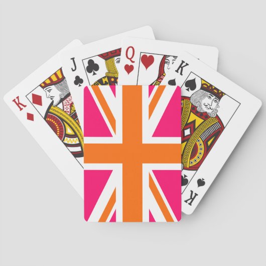 Roze en oranje Union Jack Speelkaarten (Achterkant)
