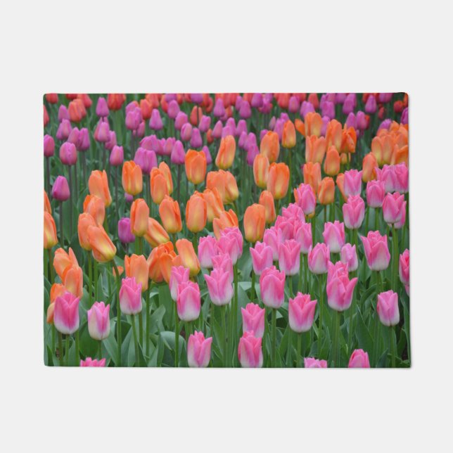 Roze en oranje veertulpen deurmat (Voorkant)
