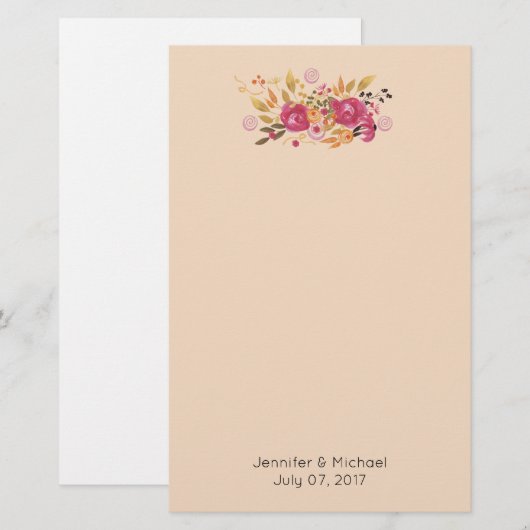 Roze en Oranje ventilator Bouquet op Perzikachterg Briefpapier (Voorkant / Achterkant)