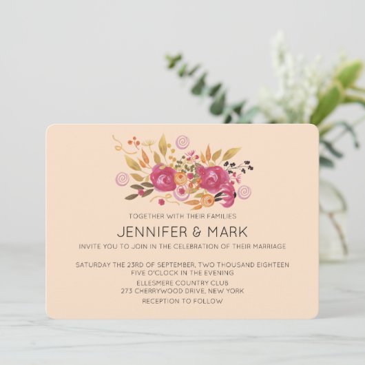 Roze en Oranje ventilator Bouquet op Perzikachterg Kaart (Staand voorkant)