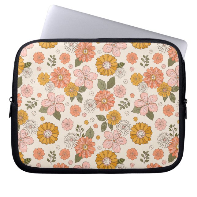 Roze en Oranje ventilatorpatroon Laptop Sleeve (Voorkant)