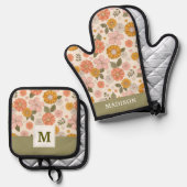 Roze en Oranje ventilatorpatroon Ovenwant & Pannenlap Set (Voorkant / Achterkant)