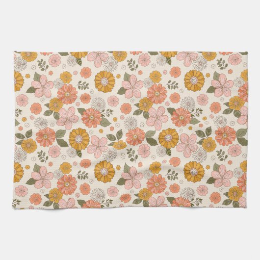 Roze en Oranje ventilatorpatroon Theedoek (Horizontaal)