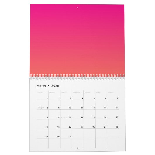 Roze en oranje verloop kalender (Mar 2026)