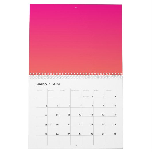 Roze en oranje verloop kalender (Jan 2026)