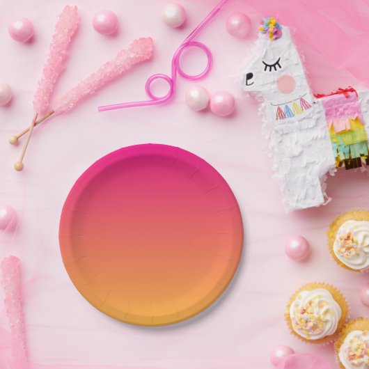 Roze en oranje verloop papieren bordje (Feest)