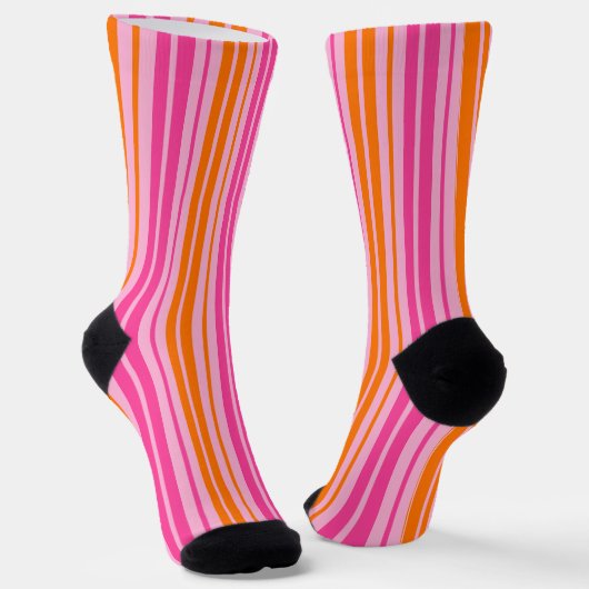 Roze en Oranje Verticale Strepen Ontwerp Sokken (Gebogen)