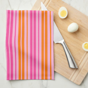  Roze en Oranje Verticale Strepen Ontwerp   Theedoek
