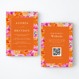 Roze en Oranje | Vibrant Garden | QR-code bruiloft Kaart